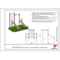 Комплекс из 2 скамеек для пресса и трех турников ARWOK020.4